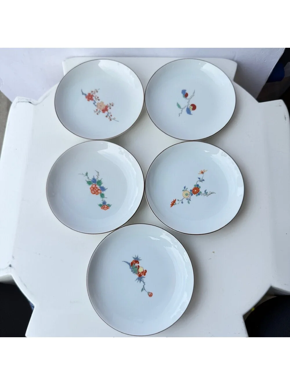 Set of 5 Vintage Japanese Porcelain Floral Bread Plates 5.5